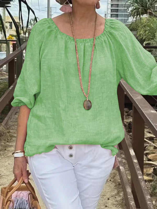 New Solid Color Round Neck Mid-Sleeve Casual Top