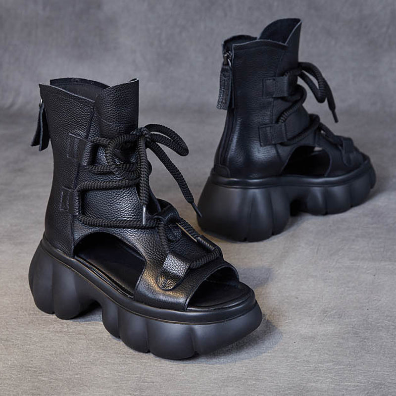 Retro All-Match Waterproof Lace-Up Zipper Thick-Soled Women'S Shoes