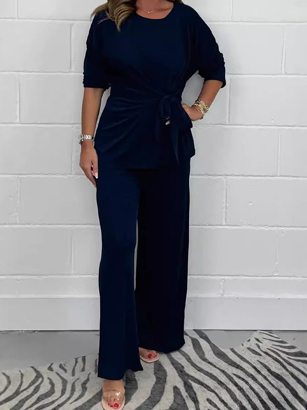 Casual Fashion Lace-up Ladies Top and Pants Two-Piece Set