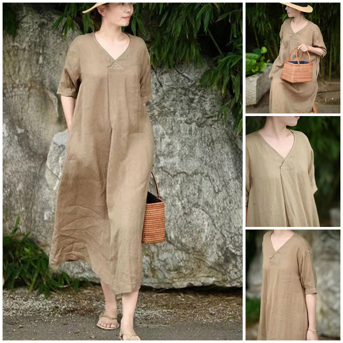 New Temperament Casual Loose V-Neck Dress