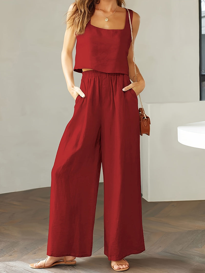 New Square Neck Sleeveless Casual Two-Piece Set