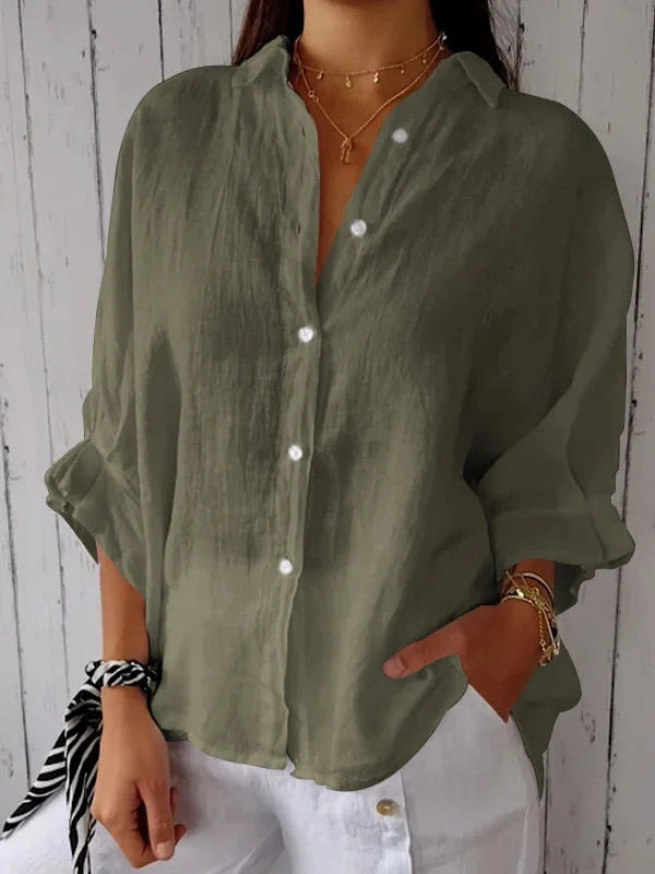 New Cotton & Linen Casual Tie-Back Women's Top