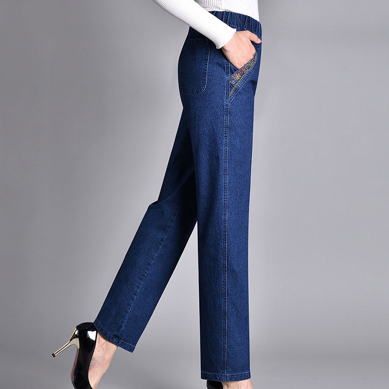 Women's High Waist Straight Fit Stretch Jeans