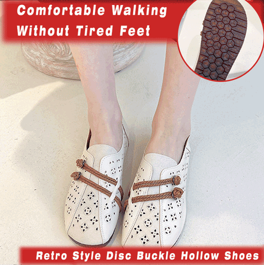 Retro Style Disc Buckle Hollow Shoes