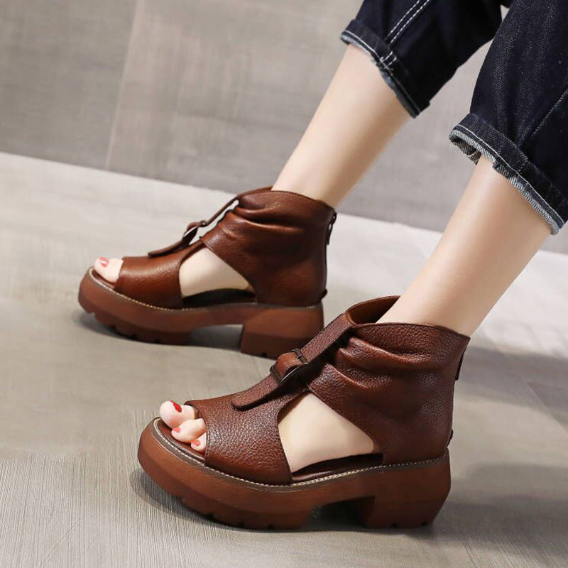 New Zippered Mid-Heeled Hollow-Soled Women'S Shoes