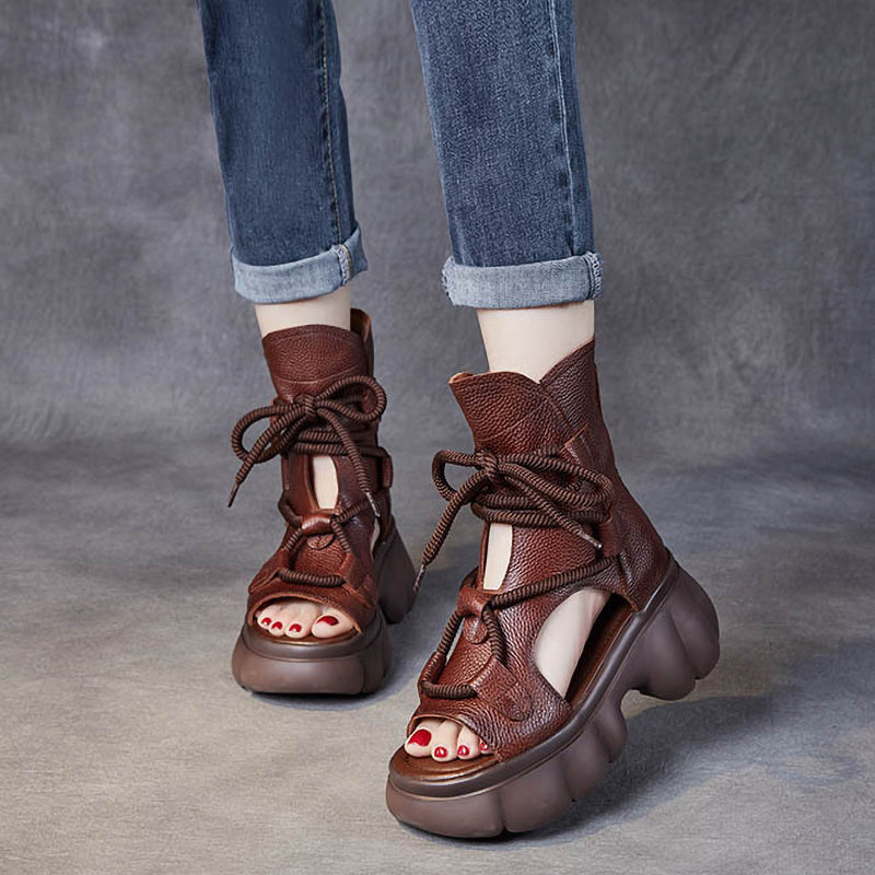 Retro All-Match Waterproof Lace-Up Zipper Thick-Soled Women'S Shoes