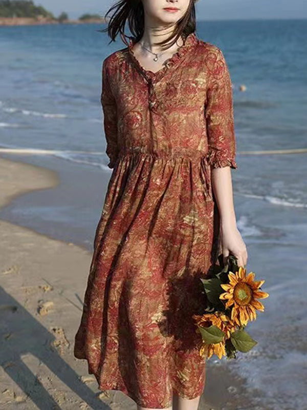 Retro Style Loose Floral Dress