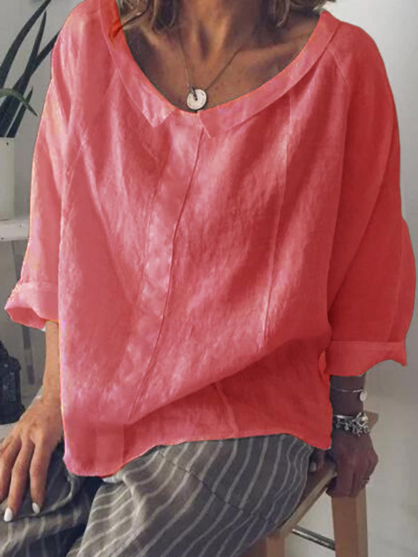 Solid Color Small Lapel Cotton Ladies Shirt