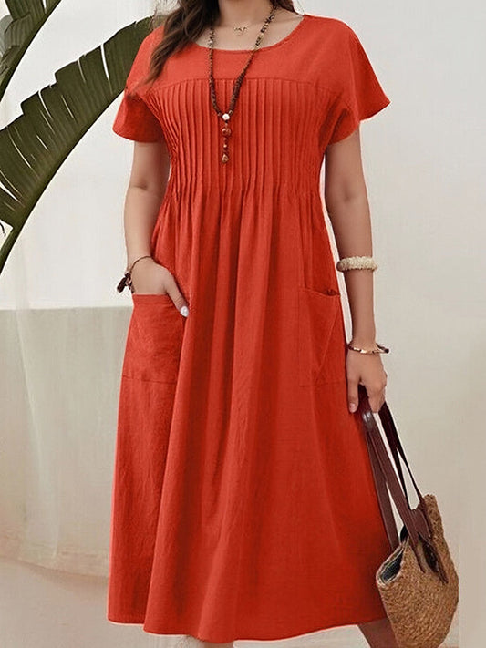 Versatile Pocket Pleated Women's Dress