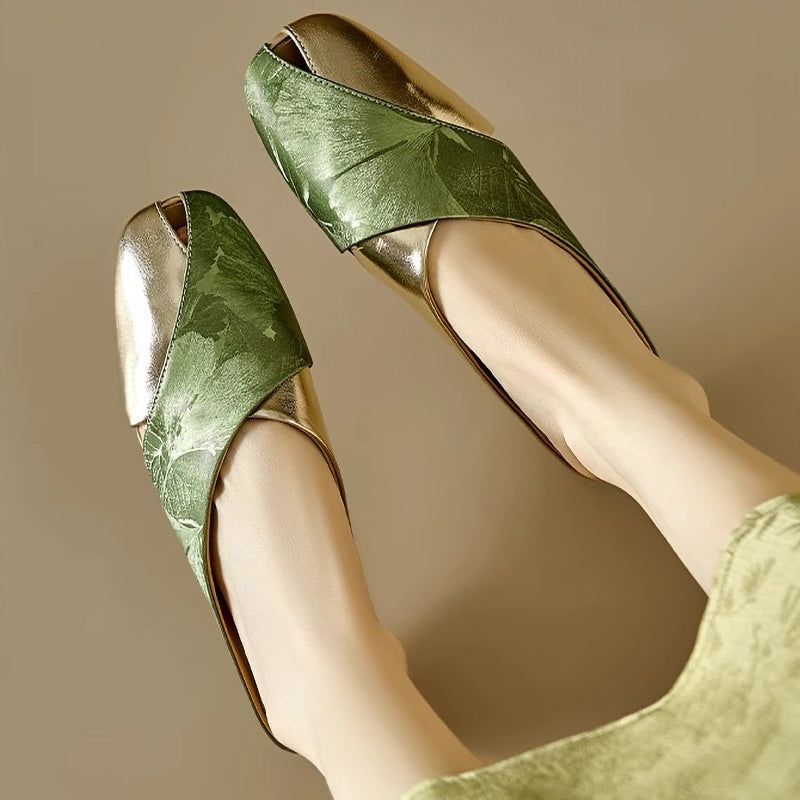 Elegant Soft Leather Printed Colorblock Women'S Shoes