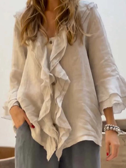 New Solid Color Ruffled Ladies Top