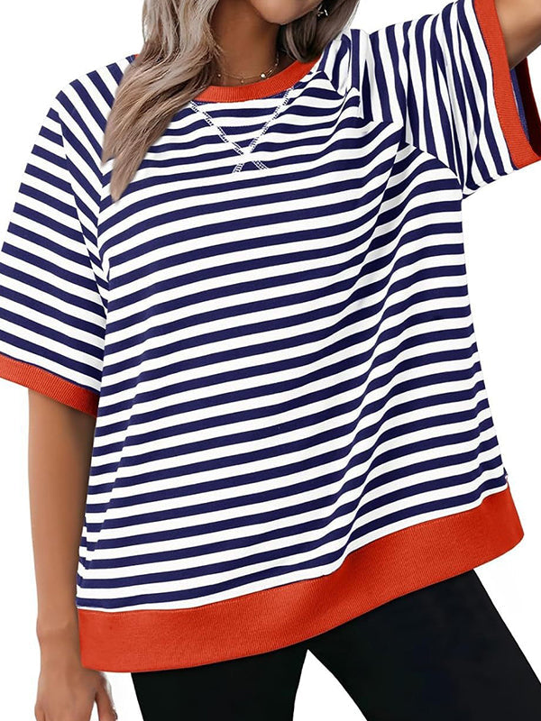 Simple Casual Striped Print Colorblock Shirt
