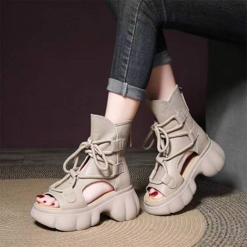 Retro All-Match Waterproof Lace-Up Zipper Thick-Soled Women'S Shoes