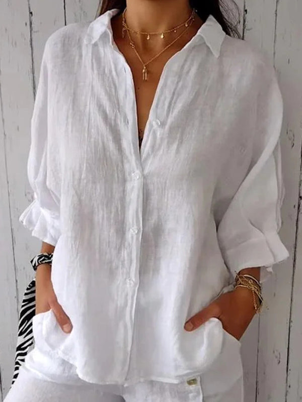 New Cotton & Linen Casual Tie-Back Women's Top