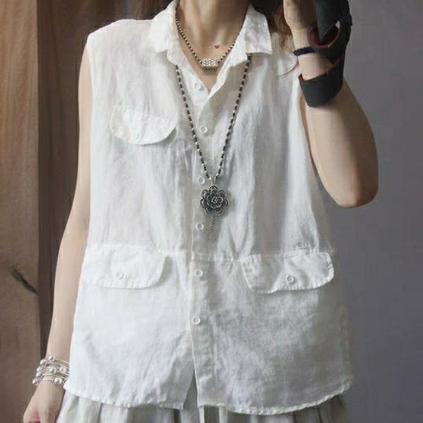 New Single Breasted Button Vest Pocket Top