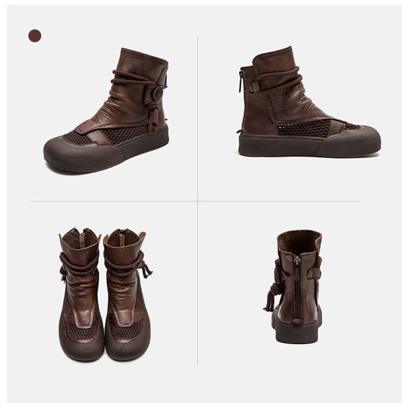 Fashion Hollow Soft Leather Wear-Resistant Zipper Women'S Shoes