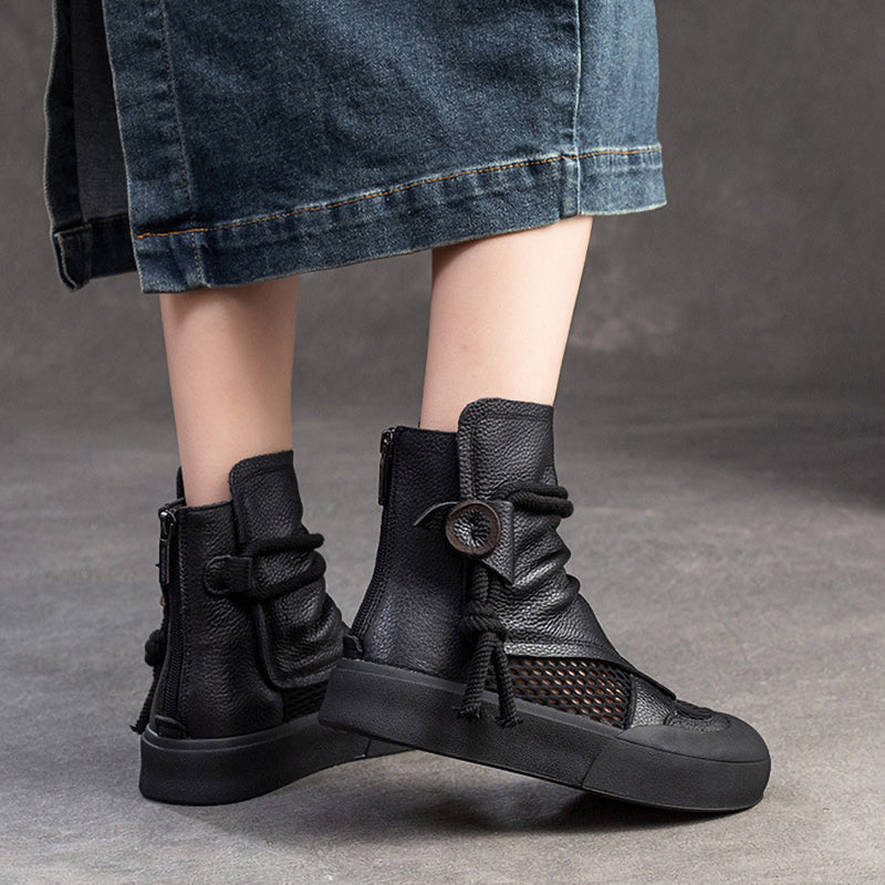 Fashion Hollow Soft Leather Wear-Resistant Zipper Women'S Shoes
