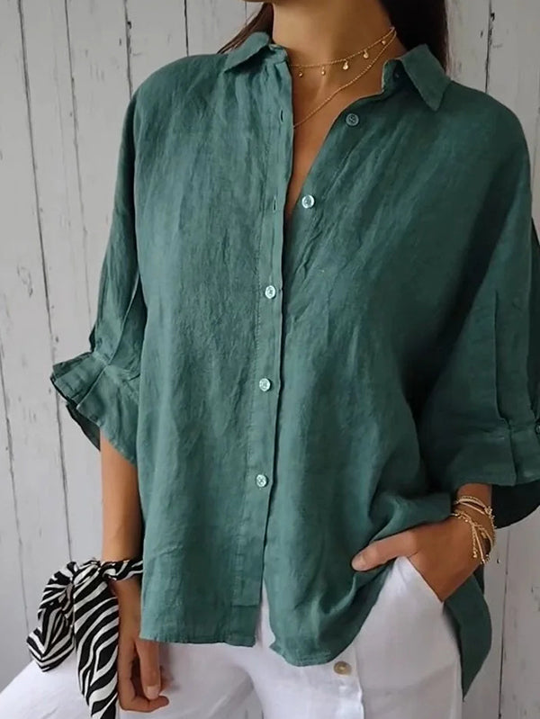 New Cotton & Linen Casual Tie-Back Women's Top