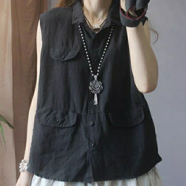 New Single Breasted Button Vest Pocket Top