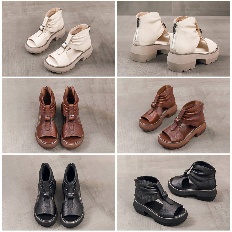 New Zippered Mid-Heeled Hollow-Soled Women'S Shoes