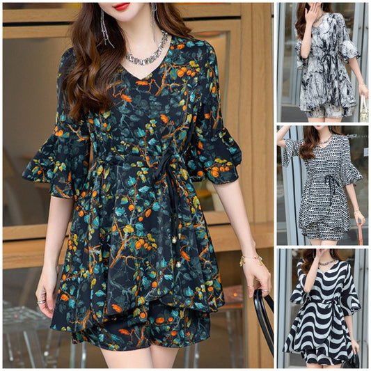 Fashion Casual Printed Silk Dress Suit