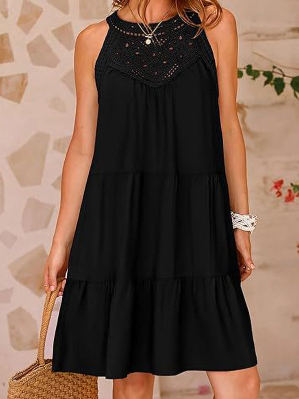 New Hollow Lace Stitching Halter Neck Dress