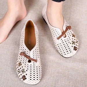 Retro Hollow Out Soft Leather Shoes
