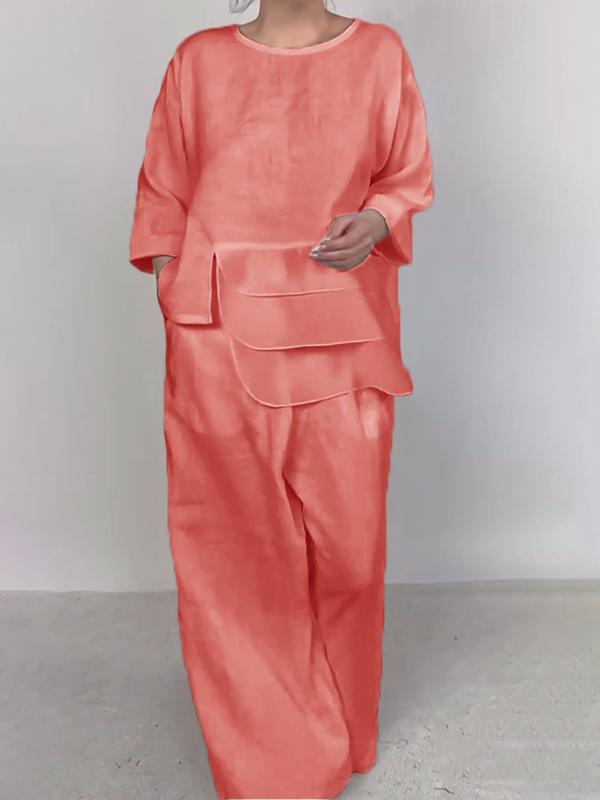 Round Neck Layered Design Women'S Two-Piece Set