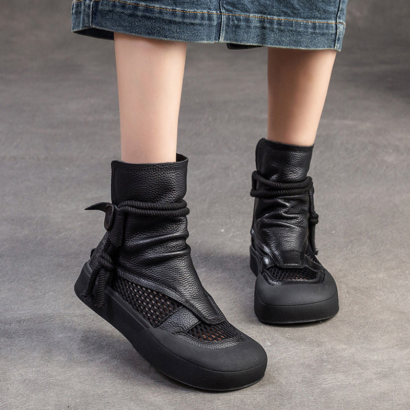Fashion Hollow Soft Leather Wear-Resistant Zipper Women'S Shoes