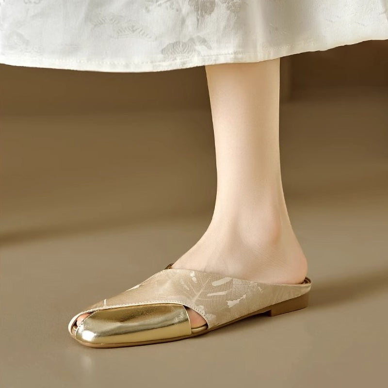 Elegant Soft Leather Printed Colorblock Women'S Shoes
