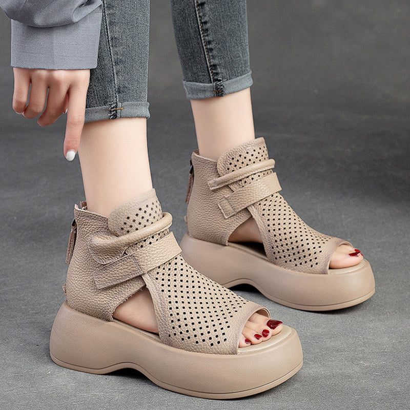New Hollow Velcro Zipper Thick-Soled Women'S Shoes