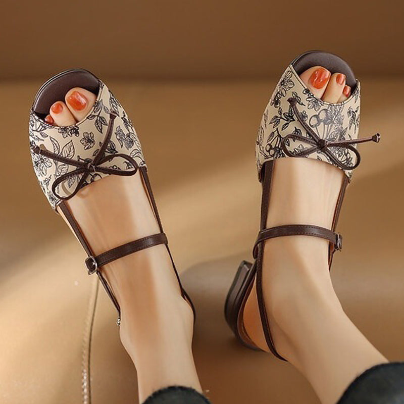 New Elegant Printed Bow Strap Sandals