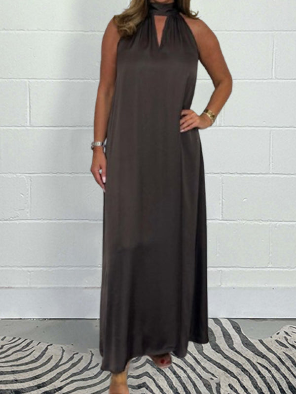 New Elegant High Neck Lace Up Women's Dress