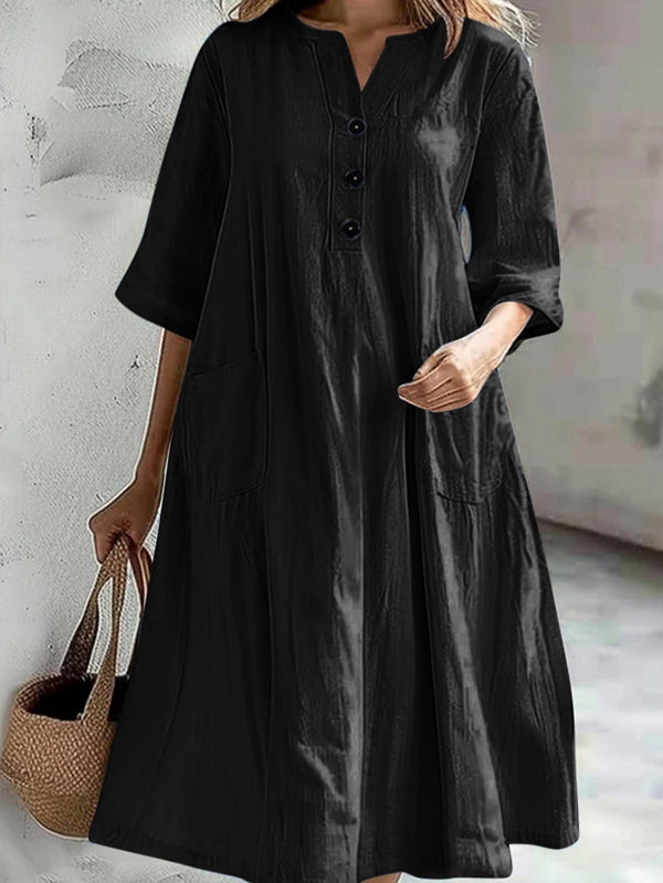 Elegant Ladies Button Half Sleeve Dress