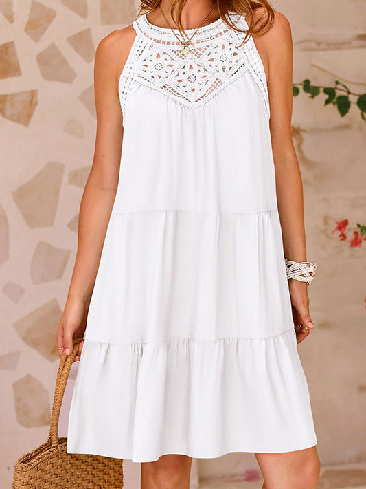 New Hollow Lace Stitching Halter Neck Dress