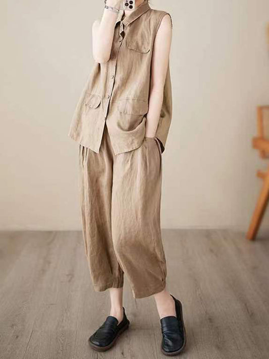 Retro Sleeveless Vest Women's Two-piece Set