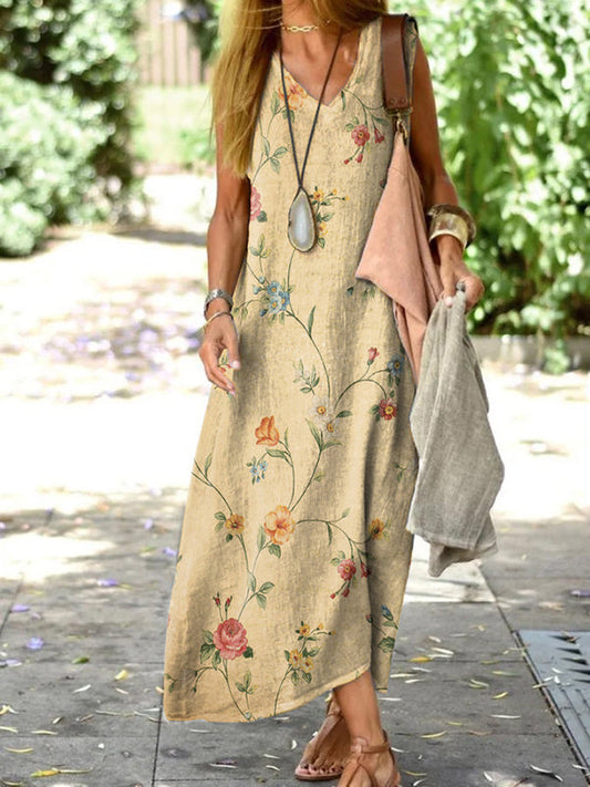 Flowers in Bloom Women's Linen and Cotton Dress
