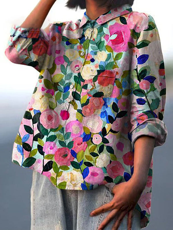 New Floral Garden Printed Women's Casual Linen Cotton Top And Dress