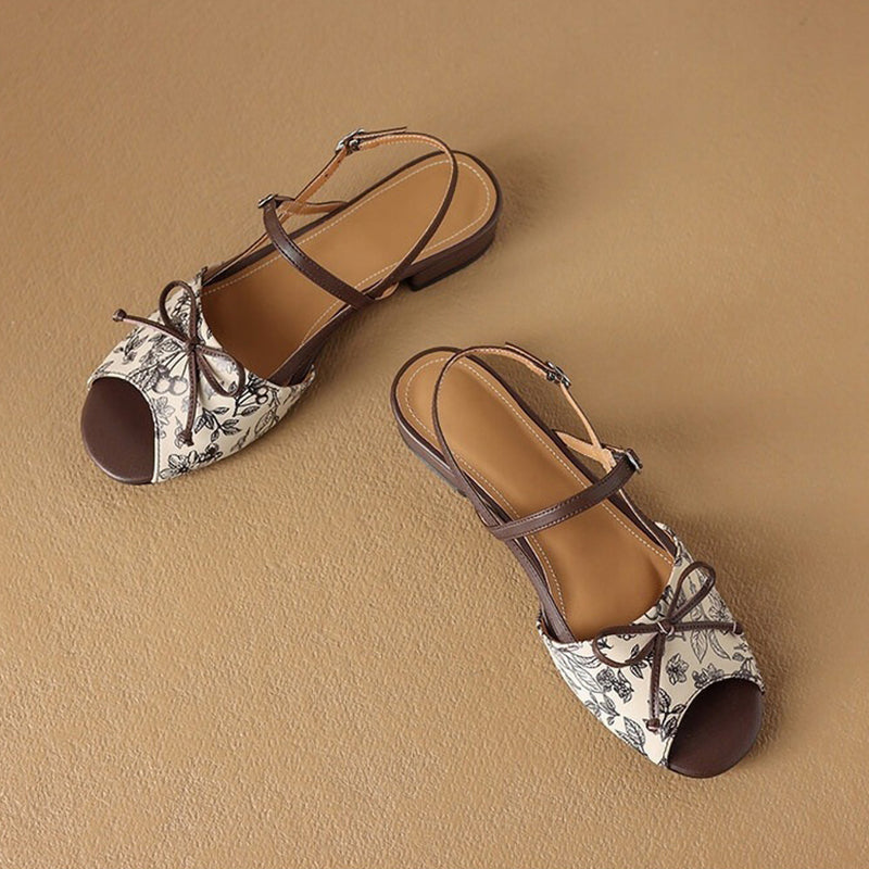 New Elegant Printed Bow Strap Sandals