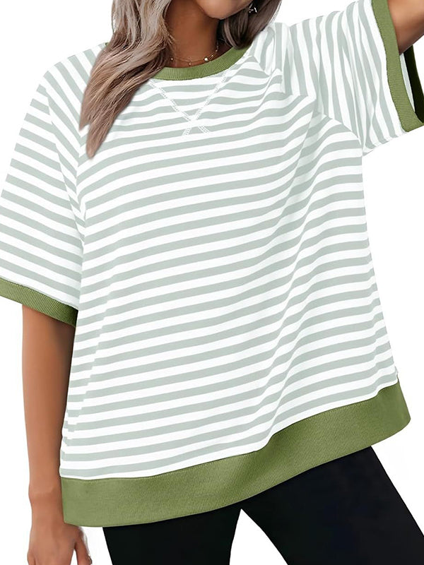 Simple Casual Striped Print Colorblock Shirt