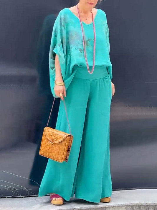 Elegant Ladies Fashion Print Two Piece Suit