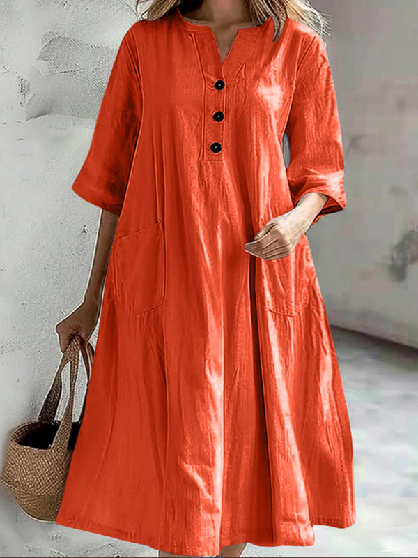 Elegant Ladies Button Half Sleeve Dress