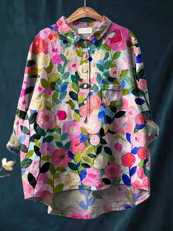 New Floral Garden Printed Women's Casual Linen Cotton Top And Dress