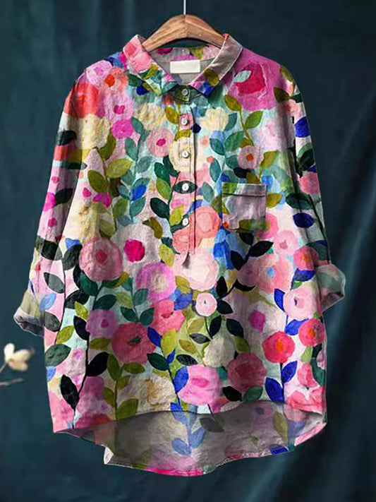 New Floral Garden Printed Women's Casual Linen Cotton Top And Dress