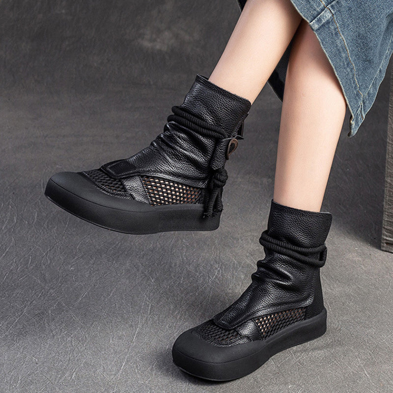 Fashion Hollow Soft Leather Wear-Resistant Zipper Women'S Shoes