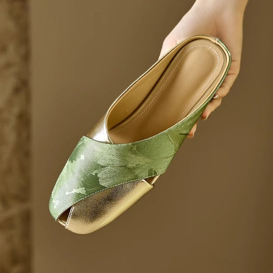 Elegant Soft Leather Printed Colorblock Women'S Shoes