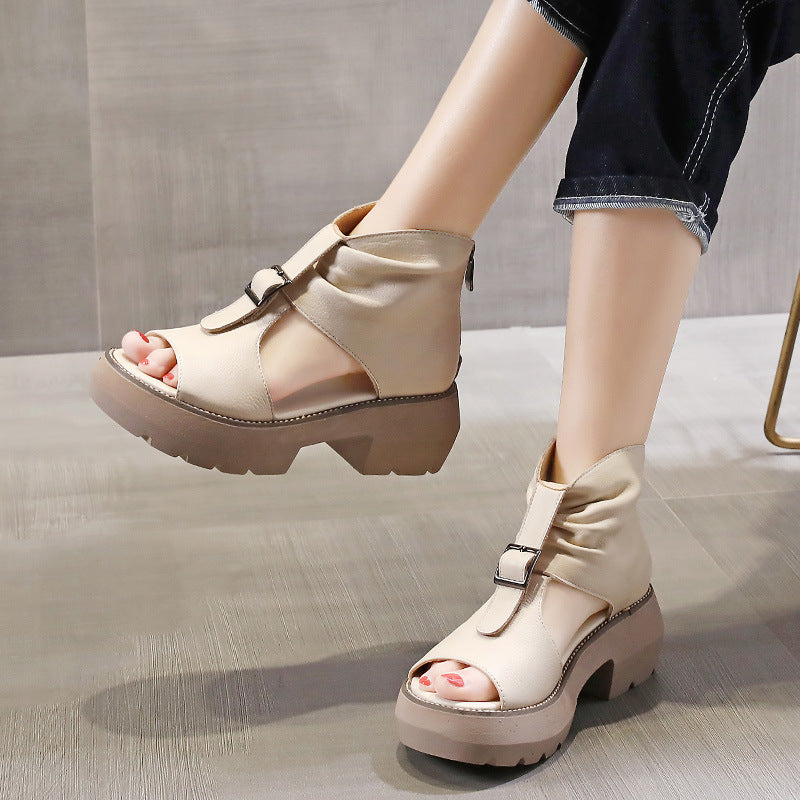 New Zippered Mid-Heeled Hollow-Soled Women'S Shoes