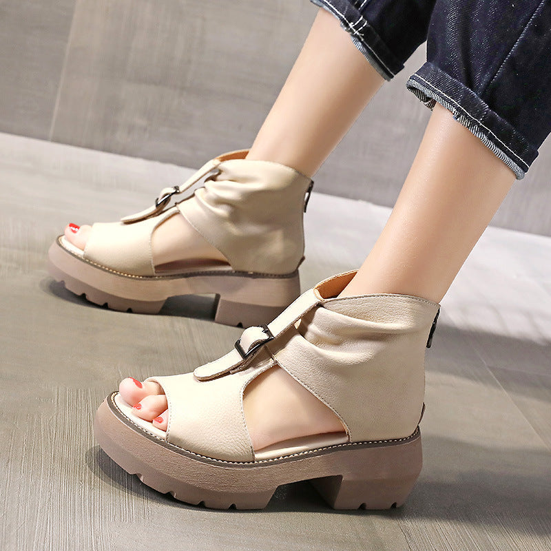 New Zippered Mid-Heeled Hollow-Soled Women'S Shoes