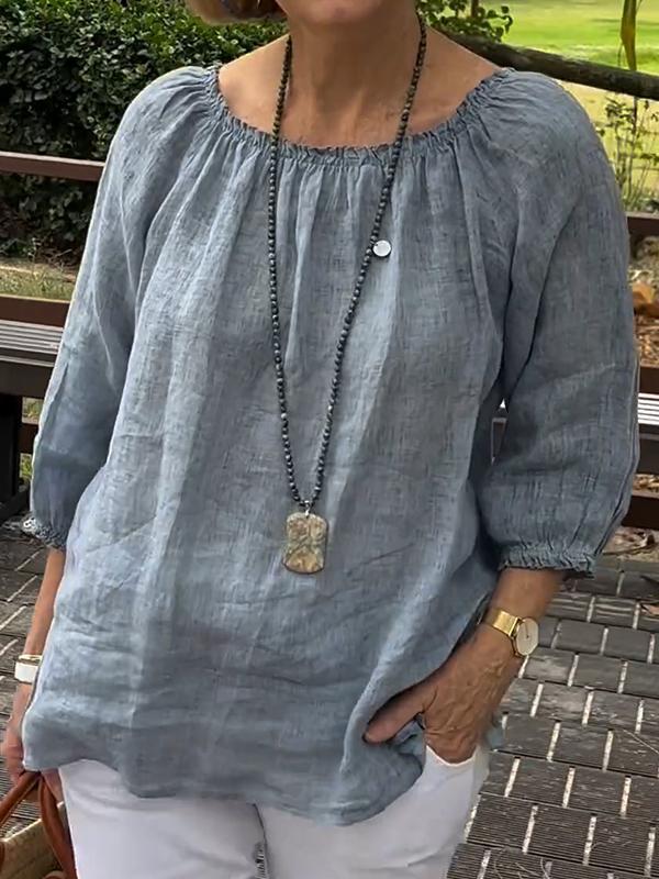 New Solid Color Round Neck Mid-Sleeve Casual Top