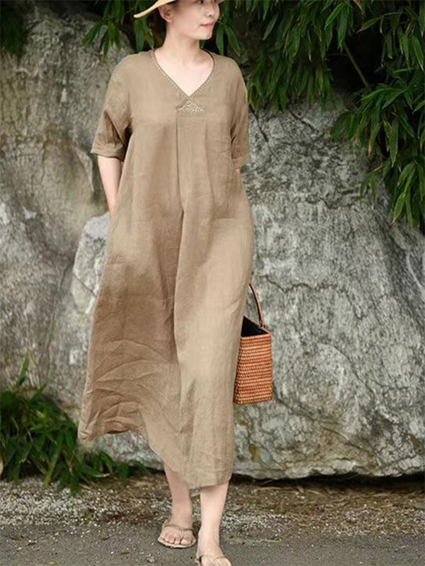 New Temperament Casual Loose V-Neck Dress